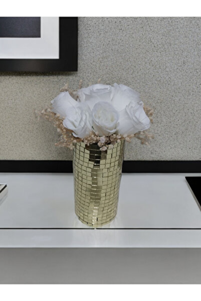 IŞILTI HOME DESIGN AYNALI CAM VAZO ORTA BOY AÇIK GOLD