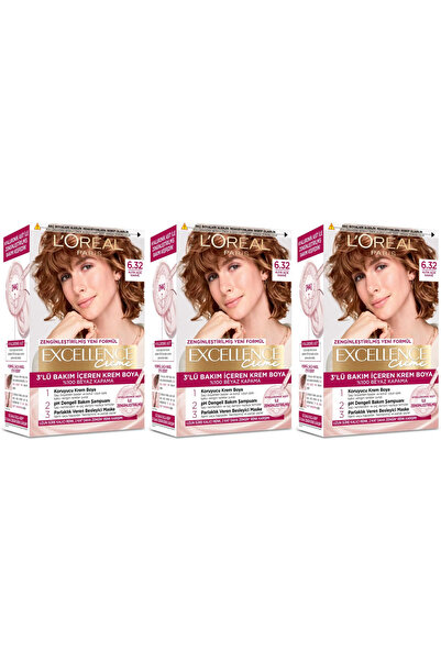 L'Oreal Paris Excellence Saç Boyası 6.32 Altın Açık Kahve 3'lü Set Yenilenmiş...