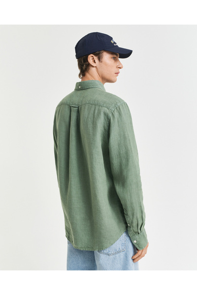 Gant Erkek Yeşil Regular Fit Düğmeli Yaka Keten Gömlek