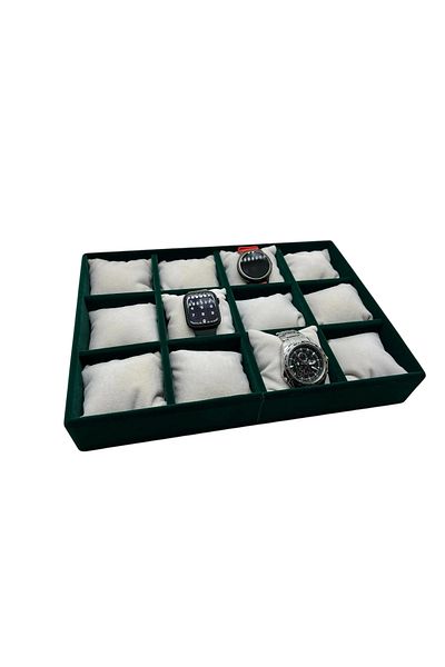 MeGass Dekor Tokyo Model Suede Fabric Green-White Color 34/24 cm Padded Watch and Jewelry Box