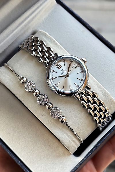 Homies Special Boxed Women's Wristwatch Waterproof Silver Color Steel Cord Gift Bracelet Hmby2056C3
