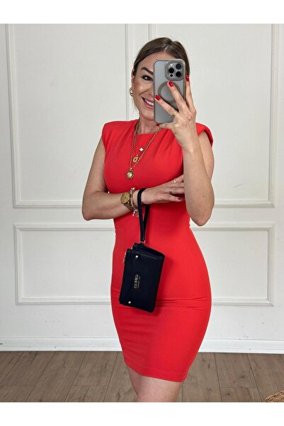 X-Young Rochie scurtă fără mâneci din pernițe pentru umeri ROȘU