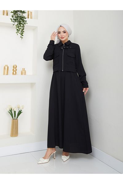 VOLT CLOTHİNG Women's Zippered Collar Belt Detailed Skirt Suit