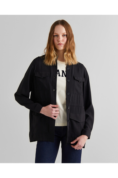 Gant Kadın Siyah Regular Fit Logolu Gömlek