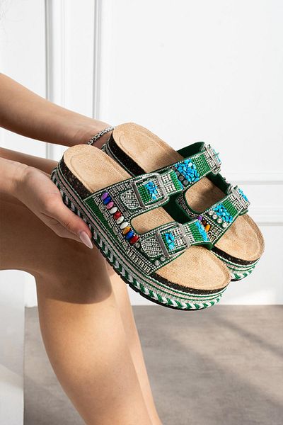 ShoeTek Περισσότερα Γυναικεία Παπούτσια με Πλήρη Πέτρα Πράσινα Παπούτσια με Σόλα