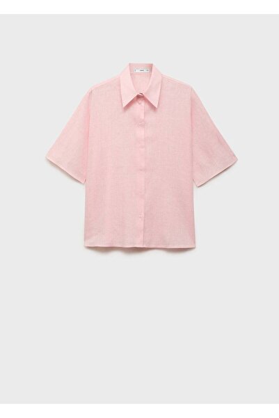 MANGO Woman Keten karışımlı kısa kollu gömlek
