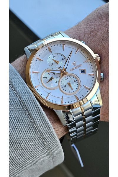 Raymond Rym-1129 Men's Wristwatch - Steel Case and Band - 2 Years Warranty