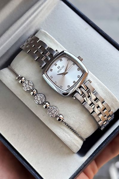 Homies Special Boxed Square Women Wristwatch Waterproof Silver Color Steel Band Gift Bracelet Hmby2058C1