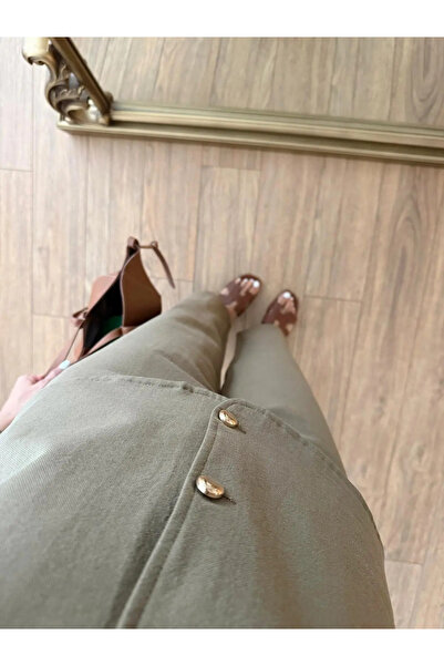 My Blog Haki Gold Düğme Yandan Fermuarlı Pantolon Takım - 7134