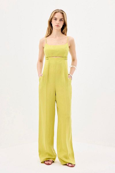 rue. Loose Khaki Long Jumpsuit with Low Waist