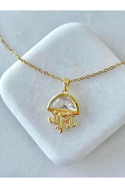 Seda Bijuteri Çelik Kristal Taşlı Deniz Anası Kolye Gold