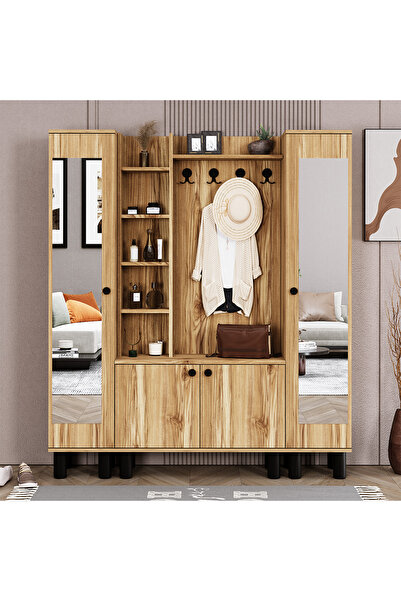 Kalender Dekor Evin-1-3-3 Bohem Ayaklı Aynalı Ayakkabılık Portmanto Vestiyer