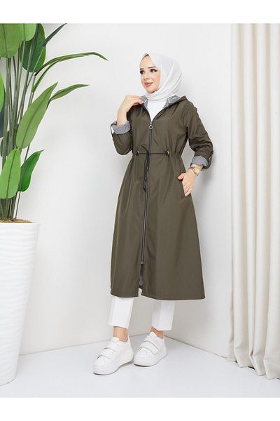 Dabenti women style Women's Ankle Lining Striped Long Trench Coat