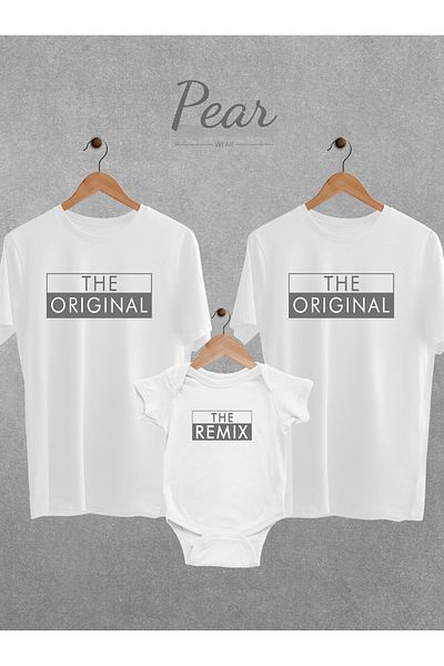 Pear Wear Original Remix Printed 3 Piece Set Mother Father Baby Bodysuit Oversize T-Shirt Bodysuit