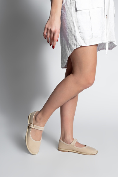 Marjin Γυναικείες Μπαλαρίνες Λινό λουράκι Mirces Beige