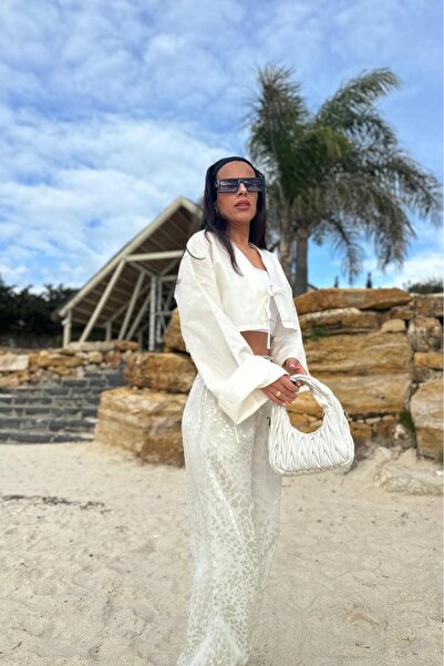 style of style Style of Ekru Fırfır Bel Saten Pantolon