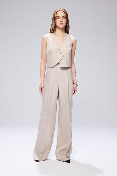 rue Pleated High Waist Mink Linen Trousers