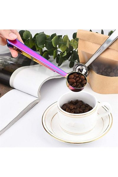 Modafiks Coffee Measuring Spoon with Latch Colorful Multifunctional Stainless Steel Spoon (5122)