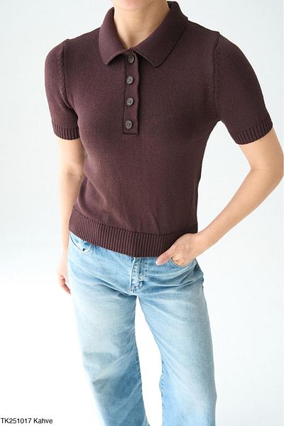 Litesa Women's Polo Neck Buttoned Soft Textured Viscose Sweater