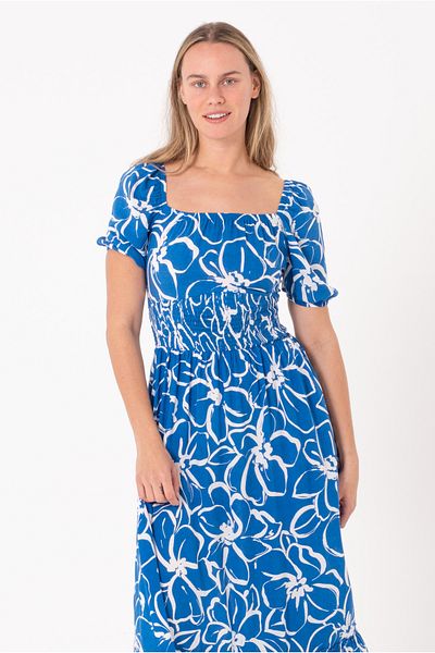 SCREENSHOT Rochie albastră pentru femei 100% viscoză cu model de flori