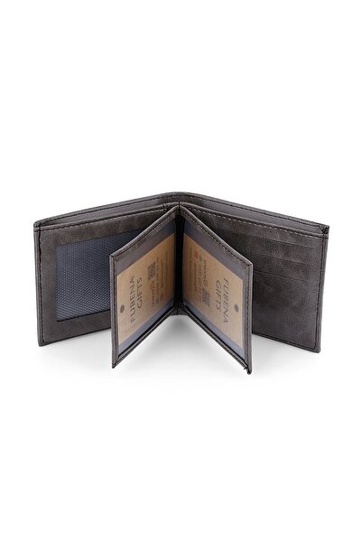 Fubena Gray Antique Patterned Unboxed Men's Leather Wallet