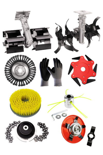 ABLACKS Benzinli Tırpan Çift Çapalama Aparatı 26 MM 9 Diş + 7 Li Bahçivan Seti