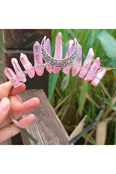 Choice عصابة رأس ويكا من حجر الكوارتز الكريستالي الطبيعي باللون الوردي من قطع...