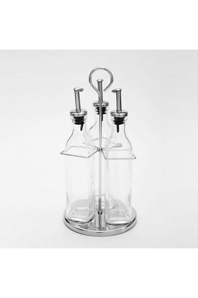 Ün-Ev Un 440 Fame Kitchen 3-Piece Oil Vinegar Bowl with Metal Rotating Stand