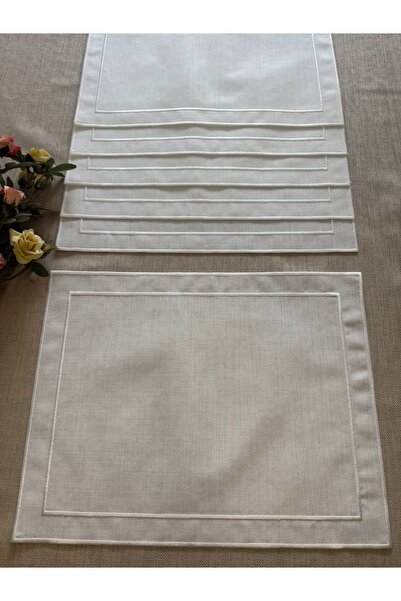 Smiling Home 6 штук лляних серветок кольору екрю з вишивкою у два ряди, амери...