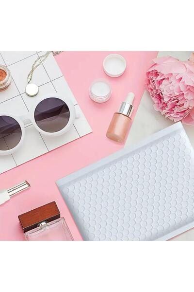 OZN AKSESUAR Bantlı Beyaz Patpatlı Balonlu Kargo Poşeti E Ticaret poşeti 50 Adet 25x30+4