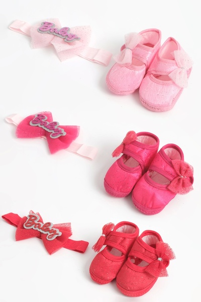 LOGO AKSESUAR 0-3 Months Baby Bandana Booties Set - Red, Fuchsia, Pink