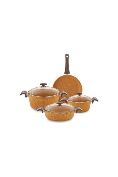 OMS PASLANMAZ Oms 7 Piece Granite Pot Set with Glass Lid Bronze