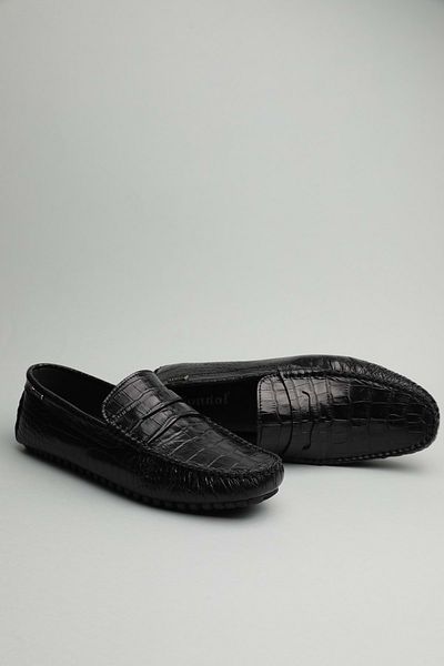 Gondol Loafer clasic pentru bărbați din piele naturală Black Croco 42 TTX.60192