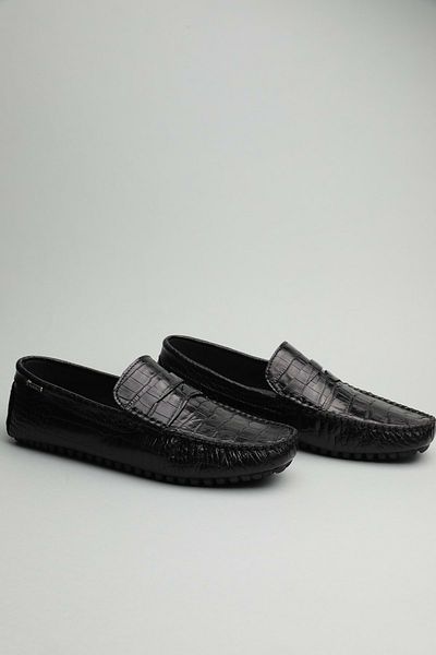 Gondol Loafer clasic pentru bărbați din piele naturală Black Croco 42 TTX.60192