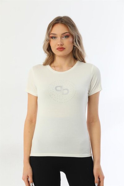 penyebizden Γυναικείο μπλουζάκι-κρέμα με κοντό μανίκι από πέτρα Crew