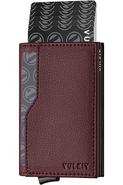 VULKIT حامل بطاقات منبثق مع حماية، محفظة جلدية أوتوماتيكية، 12 حامل بطاقات، نافذة مزدوجة لبطاقة الهوية