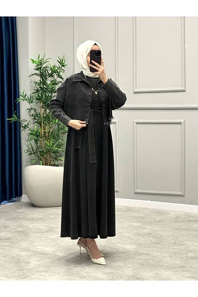 OlaLady Women's Bottomed Tasseled Jacket Jile Jacket 2-Piece Hijab Denim Jeans Set