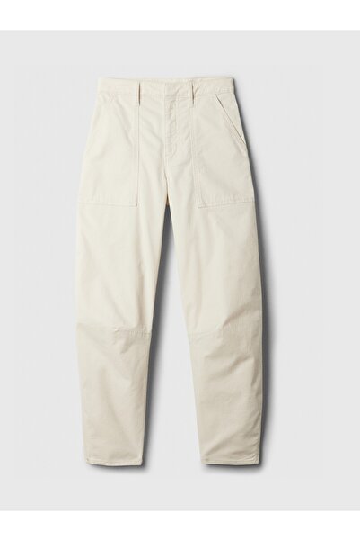 GAP Kadın Kırık Beyaz High Rise Barrel Khaki Pantolon