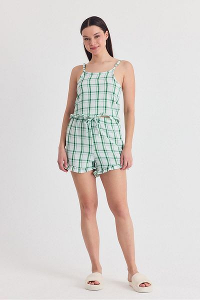 Rays Green Plaid Patterned Shorts Suit 4452