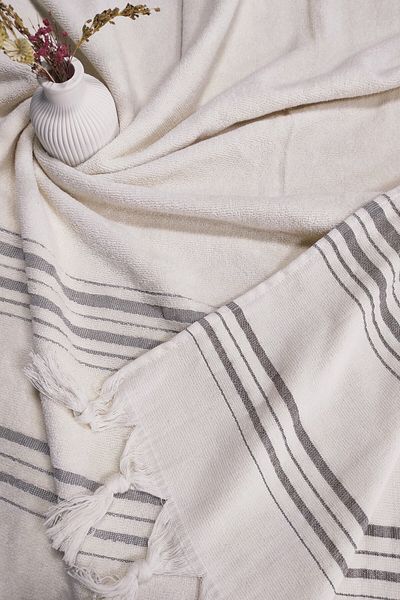 Sevim 90x170 Cream Striped Towel Peshtemal - 100% Cotton & Soft