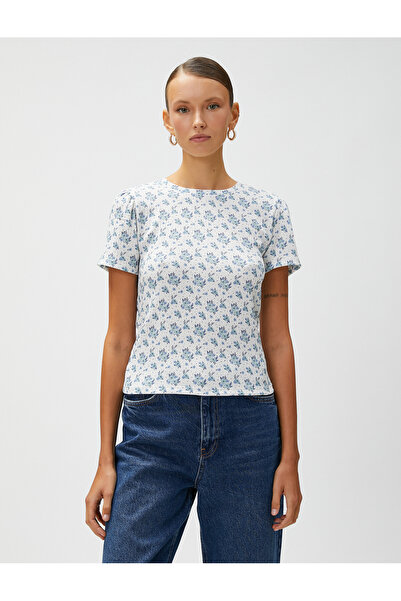 Koton Floral T-shirt με κοντό μανίκι Crew λαιμόκοψη