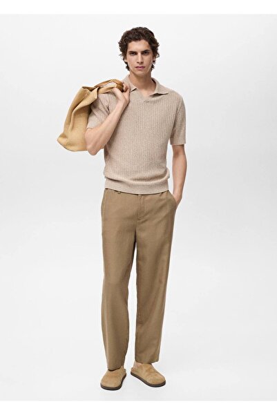 MANGO Man Linen Blend Elastic Waisted Trousers