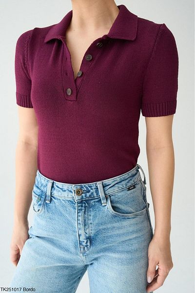 Litesa Women's Polo Neck Buttoned Soft Textured Viscose Sweater