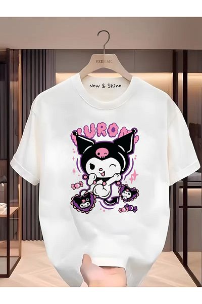 New Shine 1 tricou este un cadou pentru achiziții de 6 și mai sus în coș - Tricou oversize imprimat Kuromi de mărime mare