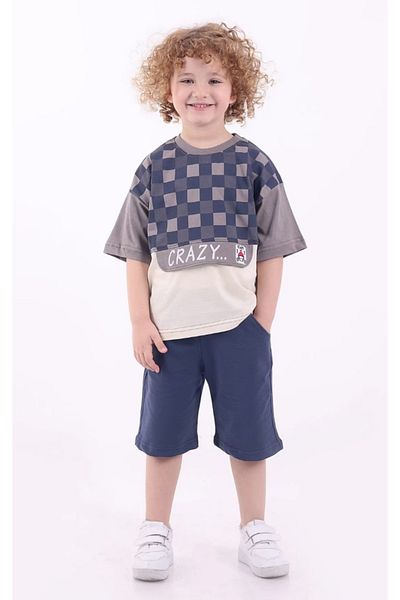 ayzen store Square Printed 3-4-5-6 Years Old Oversize Cut Cotton Boy's Summer Shorts Suit
