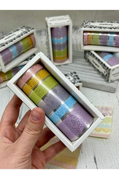 Kağıt Gemi Dükkan Floaty Lace Dantel Temalı Açık Tonlar 6'lı Washi Bant Set (...