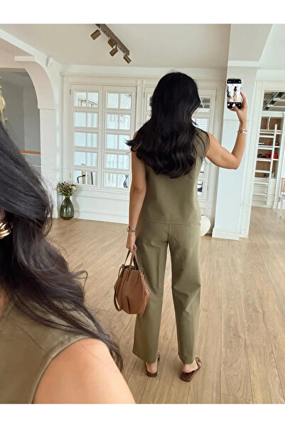 My Blog Haki Gold Düğme Yandan Fermuarlı Pantolon Takım - 7134