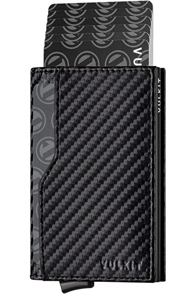 VULKIT حامل بطاقات منبثق مع حماية، محفظة جلدية أوتوماتيكية، 12 حامل بطاقات، نافذة مزدوجة لبطاقة الهوية