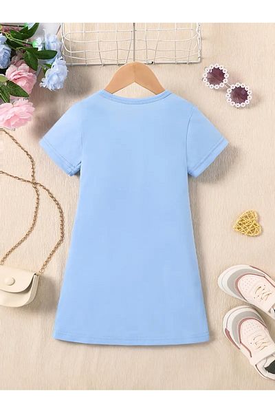 MORNİNG KİDS Tricou-Rochie pentru fetiță, albastru, cu imprimeu Kitten