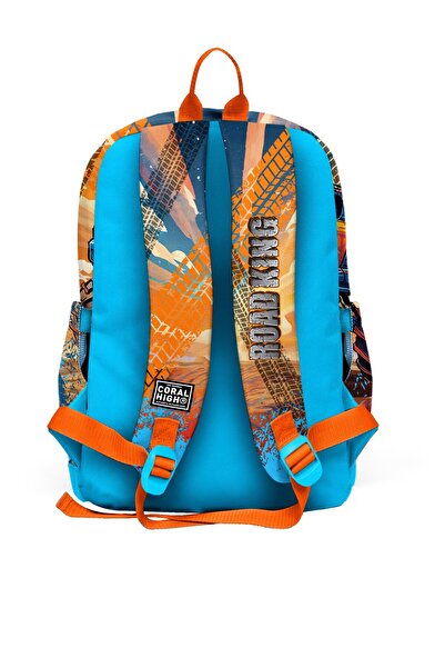 Coral High Kids Blue Orange High Wheels Truck Patterned 3-Piece School Bag Set Set0123778